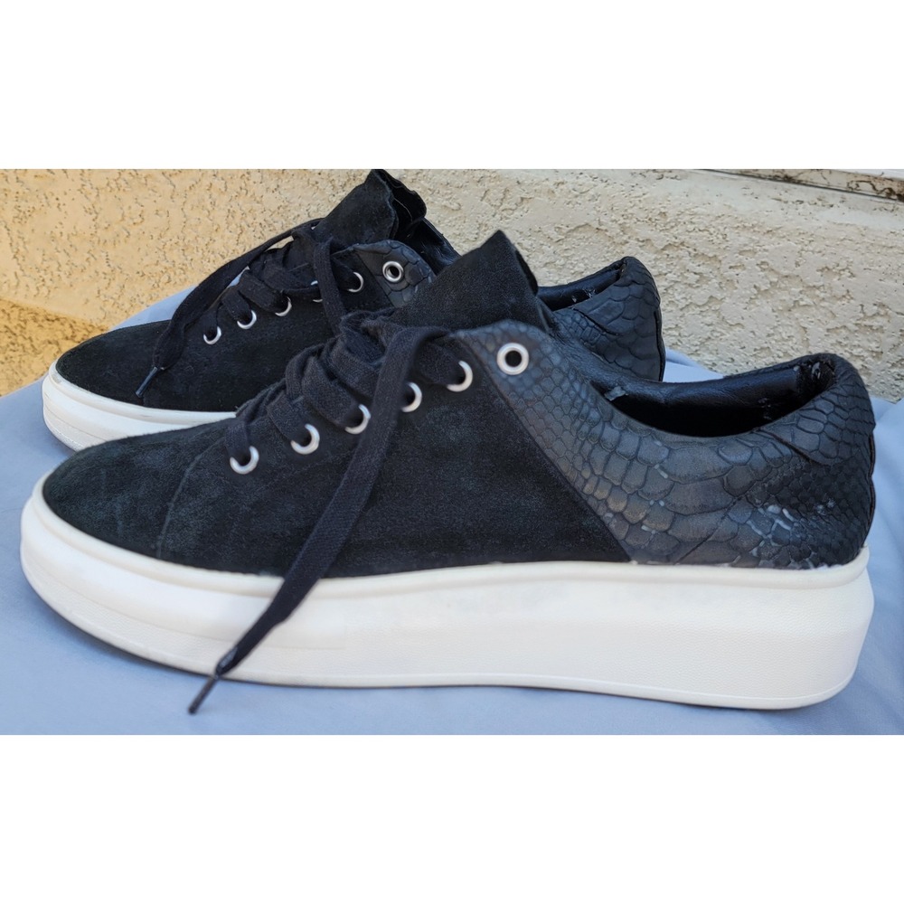 J Slides NYC Black Suede & Leather Dania Platform Lace Up Sneaker Sz 9